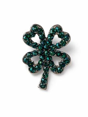 Green Crystal Four-Leaf Clover Brooch